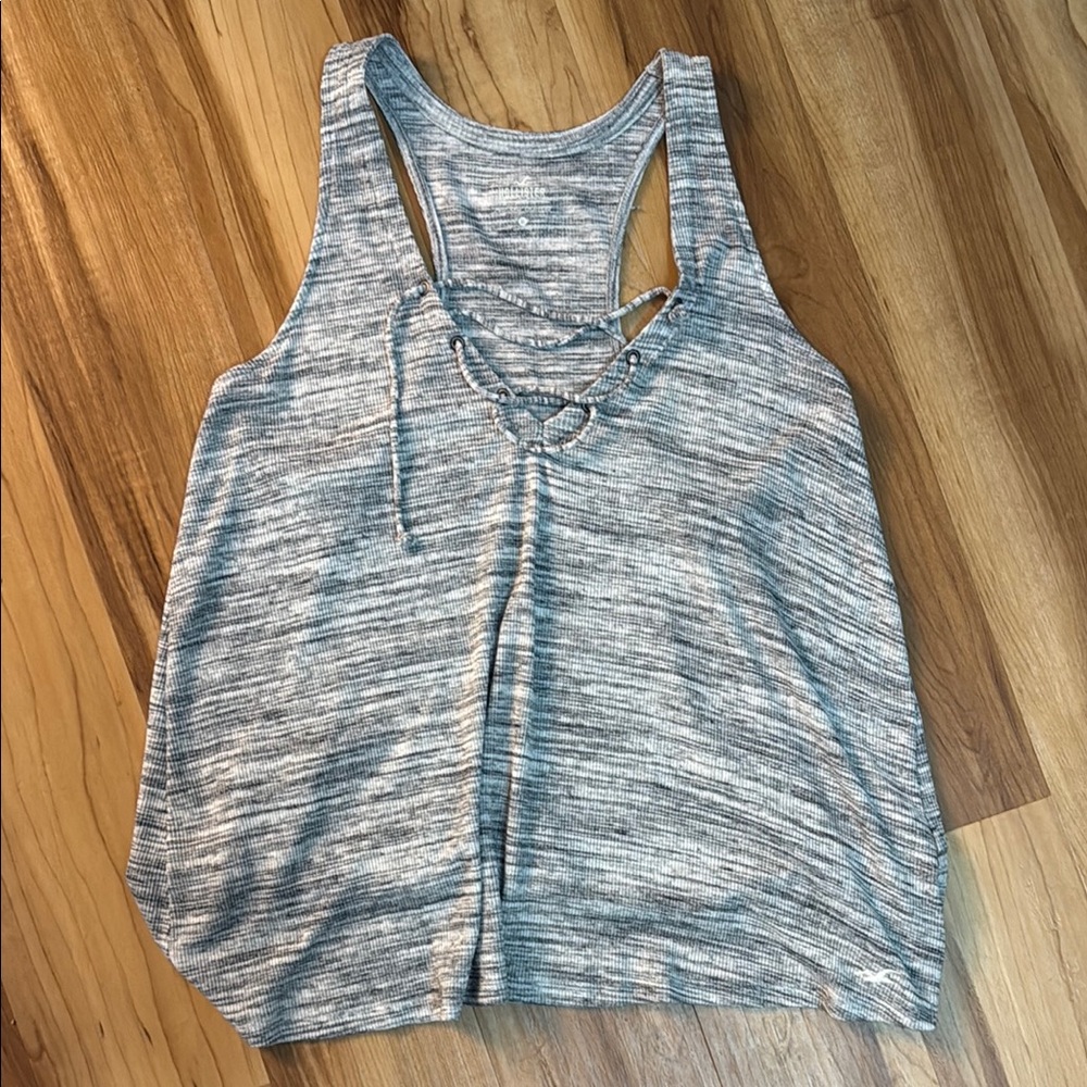 Hollister Blue and White Sleeveless Tank Top with Tie Front